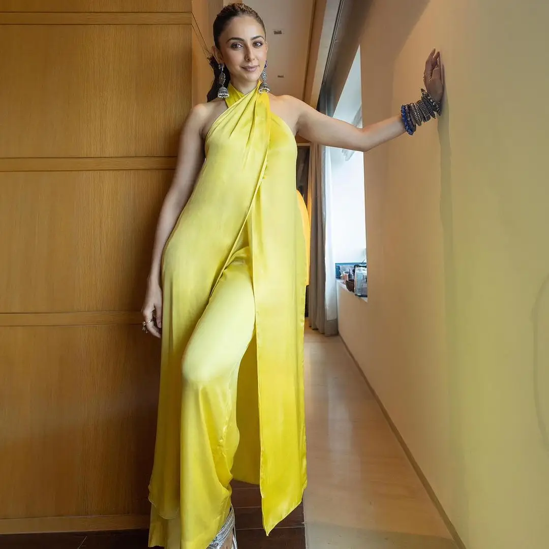 Rakul Preet Singh Wearing Traditional Yellow Gown